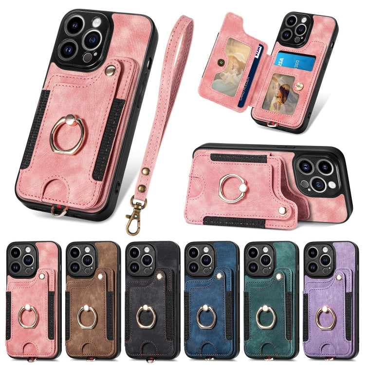 Cassa del telefono del raccoglitore della multi-carta dell'anello di retro pelle-feel, For iPhone 12 mini, For iPhone 12, For iPhone 12 Pro, For iPhone 12 Pro Max