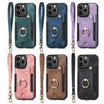 Cassa del telefono del raccoglitore della multi-carta dell'anello di retro pelle-feel, For iPhone 12 mini, For iPhone 12, For iPhone 12 Pro, For iPhone 12 Pro Max