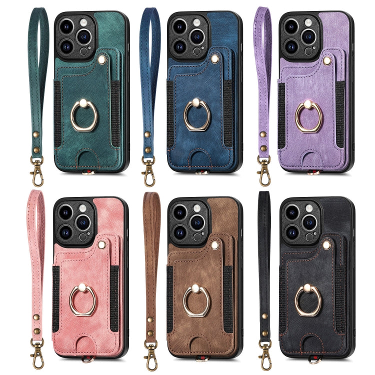 Cassa del telefono del raccoglitore della multi-carta dell'anello di retro pelle-feel, For iPhone 12 mini, For iPhone 12, For iPhone 12 Pro, For iPhone 12 Pro Max