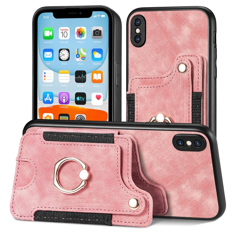Cassa del telefono del raccoglitore della multi-carta dell'anello di retro pelle-feel, For iPhone 11, For iPhone 11 Pro, For iPhone 11 Pro Max, For iPhone X / XS