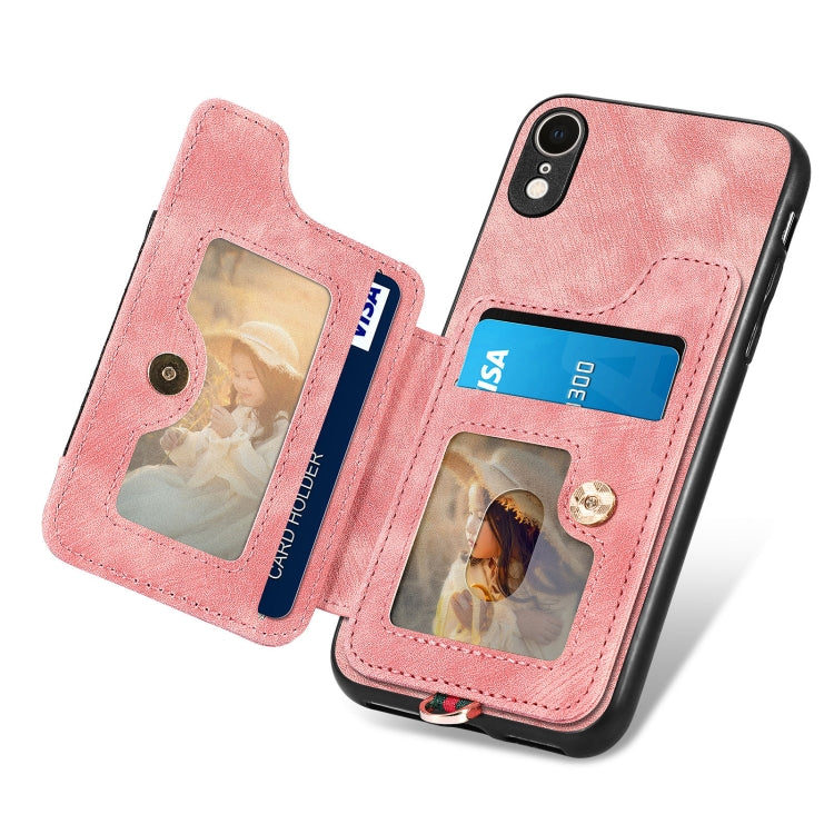 Cassa del telefono del raccoglitore della multi-carta dell'anello di retro pelle-feel, For iPhone XR, For iPhone XS Max, For iPhone SE 2022 / SE 2020, For iPhone 7 Plus / 8 Plus