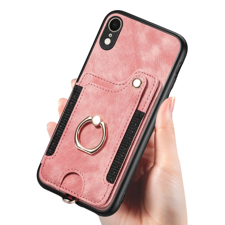 Cassa del telefono del raccoglitore della multi-carta dell'anello di retro pelle-feel, For iPhone XR, For iPhone XS Max, For iPhone SE 2022 / SE 2020, For iPhone 7 Plus / 8 Plus