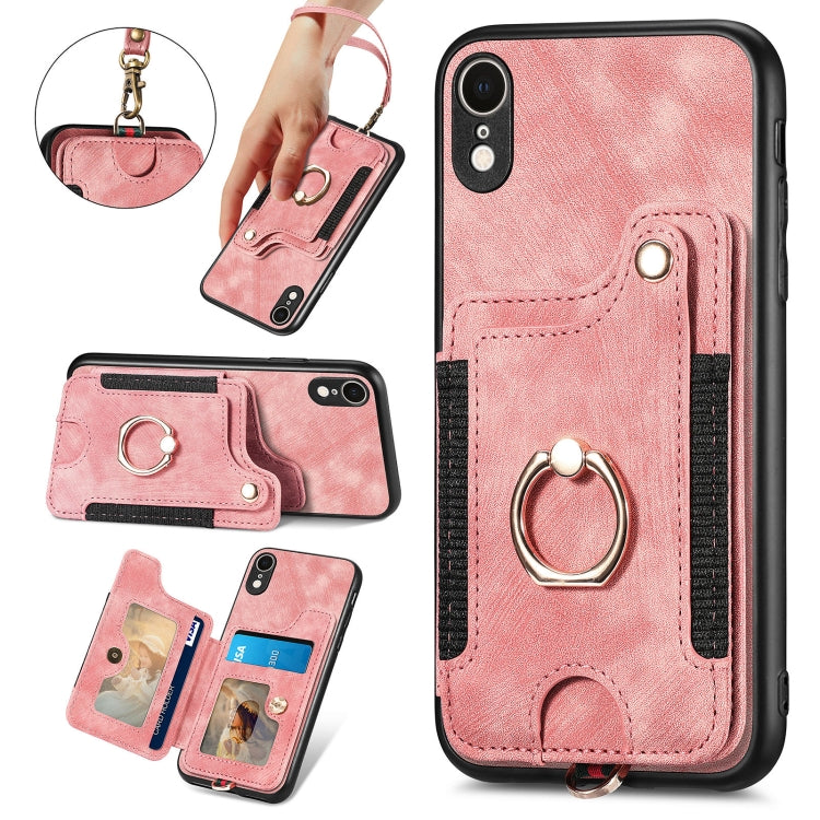 Cassa del telefono del raccoglitore della multi-carta dell'anello di retro pelle-feel, For iPhone XR, For iPhone XS Max, For iPhone SE 2022 / SE 2020, For iPhone 7 Plus / 8 Plus