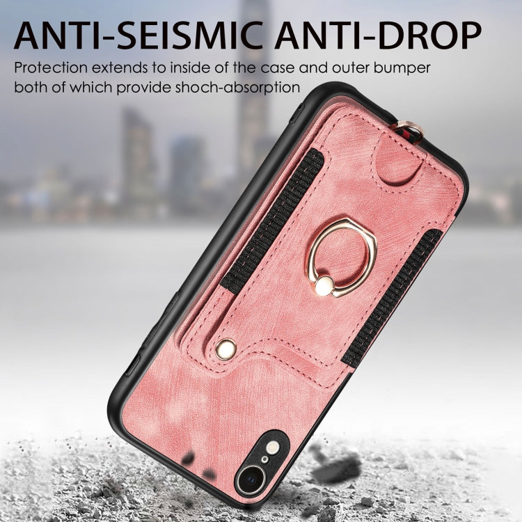 Cassa del telefono del raccoglitore della multi-carta dell'anello di retro pelle-feel, For iPhone XR, For iPhone XS Max, For iPhone SE 2022 / SE 2020, For iPhone 7 Plus / 8 Plus