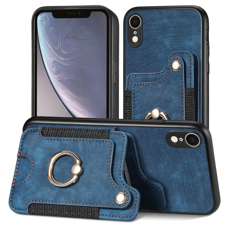 Cassa del telefono del raccoglitore della multi-carta dell'anello di retro pelle-feel, For iPhone XR, For iPhone XS Max, For iPhone SE 2022 / SE 2020, For iPhone 7 Plus / 8 Plus