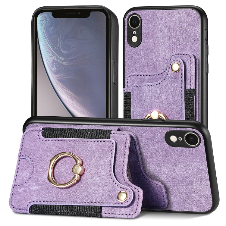 Cassa del telefono del raccoglitore della multi-carta dell'anello di retro pelle-feel, For iPhone XR, For iPhone XS Max, For iPhone SE 2022 / SE 2020, For iPhone 7 Plus / 8 Plus