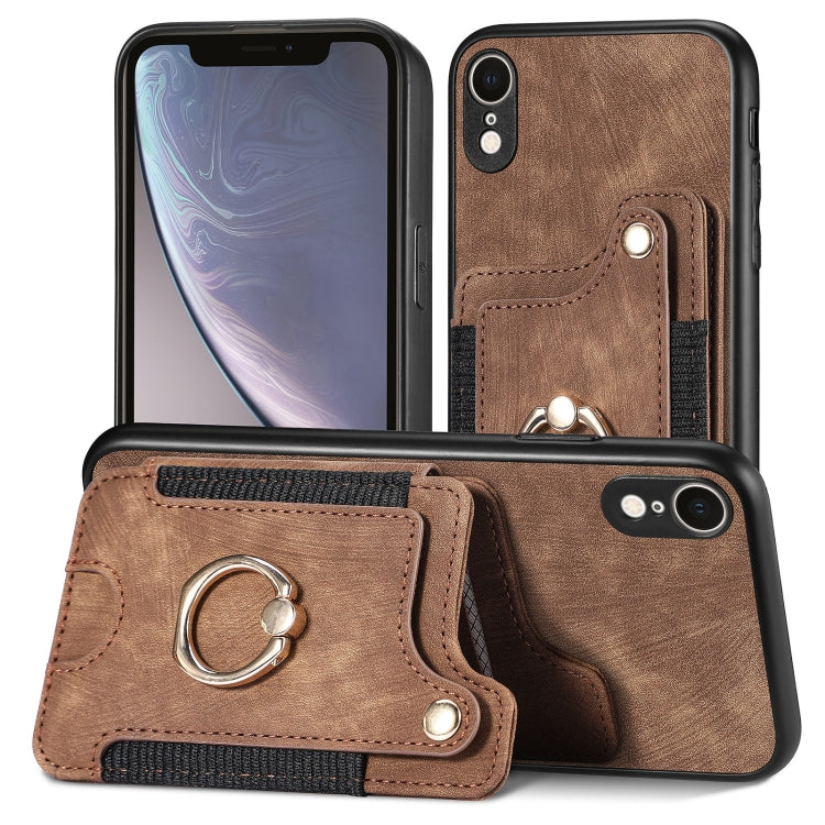 Cassa del telefono del raccoglitore della multi-carta dell'anello di retro pelle-feel, For iPhone XR, For iPhone XS Max, For iPhone SE 2022 / SE 2020, For iPhone 7 Plus / 8 Plus