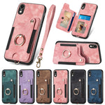 Cassa del telefono del raccoglitore della multi-carta dell'anello di retro pelle-feel, For iPhone XR, For iPhone XS Max, For iPhone SE 2022 / SE 2020, For iPhone 7 Plus / 8 Plus