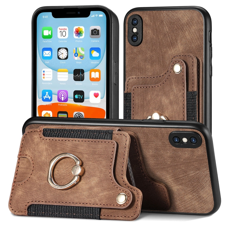 Cassa del telefono del raccoglitore della multi-carta dell'anello di retro pelle-feel, For iPhone XR, For iPhone XS Max, For iPhone SE 2022 / SE 2020, For iPhone 7 Plus / 8 Plus