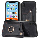 Cassa del telefono del raccoglitore della multi-carta dell'anello di retro pelle-feel, For iPhone XR, For iPhone XS Max, For iPhone SE 2022 / SE 2020, For iPhone 7 Plus / 8 Plus