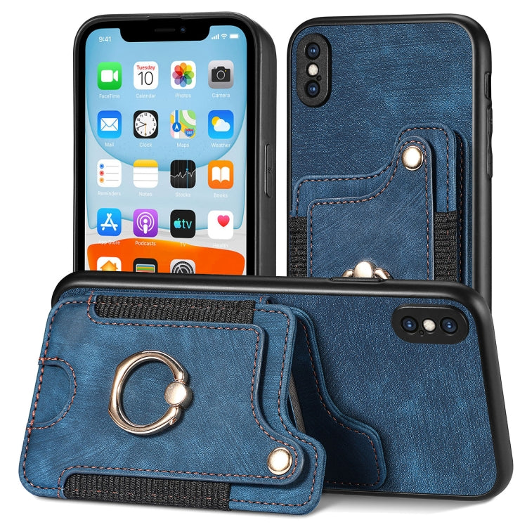 Cassa del telefono del raccoglitore della multi-carta dell'anello di retro pelle-feel, For iPhone XR, For iPhone XS Max, For iPhone SE 2022 / SE 2020, For iPhone 7 Plus / 8 Plus