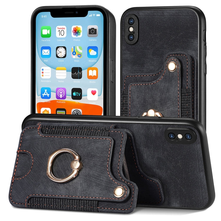 Cassa del telefono del raccoglitore della multi-carta dell'anello di retro pelle-feel, For iPhone XR, For iPhone XS Max, For iPhone SE 2022 / SE 2020, For iPhone 7 Plus / 8 Plus