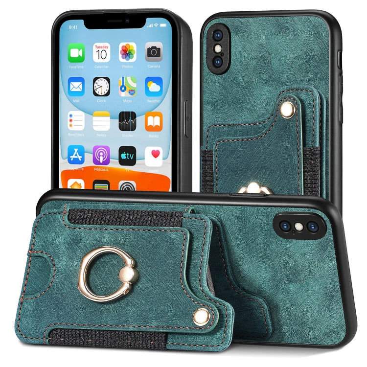 Cassa del telefono del raccoglitore della multi-carta dell'anello di retro pelle-feel, For iPhone XR, For iPhone XS Max, For iPhone SE 2022 / SE 2020, For iPhone 7 Plus / 8 Plus