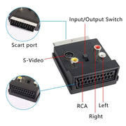 Junsunmay 21 pin Scart maschio a femmina S-Video 3 RCA adattatore commutabile in uscita convertitore audio