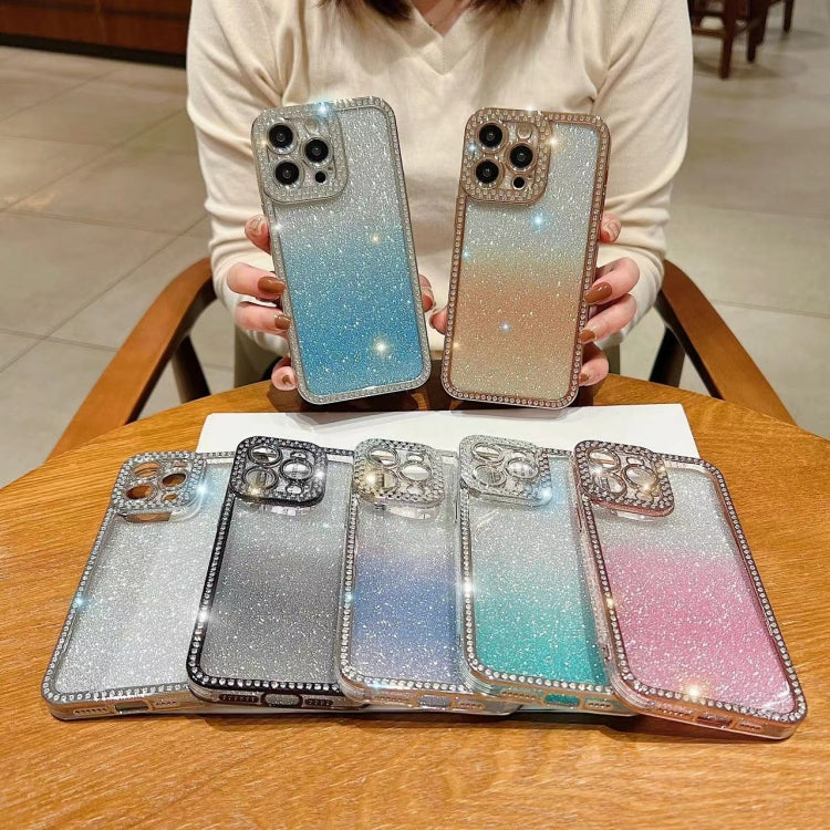 Custodia per telefono in TPU placcato con glitter sfumato diamantato, For iPhone 14 Pro Max, For iPhone 15 Plus, For iPhone 15