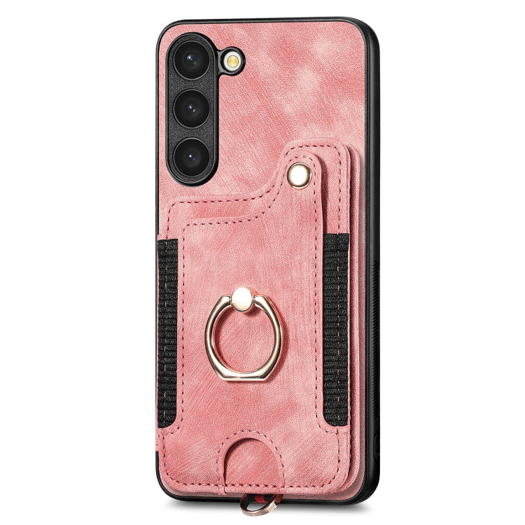 Cassa del telefono del raccoglitore della multi-carta dell'anello di retro pelle-feel, For Samsung Galaxy S23+ 5G, For Samsung Galaxy S23 Ultra 5G, For Samsung Galaxy S22+ 5G, For Samsung Galaxy S22 Ultra 5G