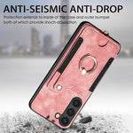 Cassa del telefono del raccoglitore della multi-carta dell'anello di retro pelle-feel, For Samsung Galaxy S23+ 5G, For Samsung Galaxy S23 Ultra 5G, For Samsung Galaxy S22+ 5G, For Samsung Galaxy S22 Ultra 5G