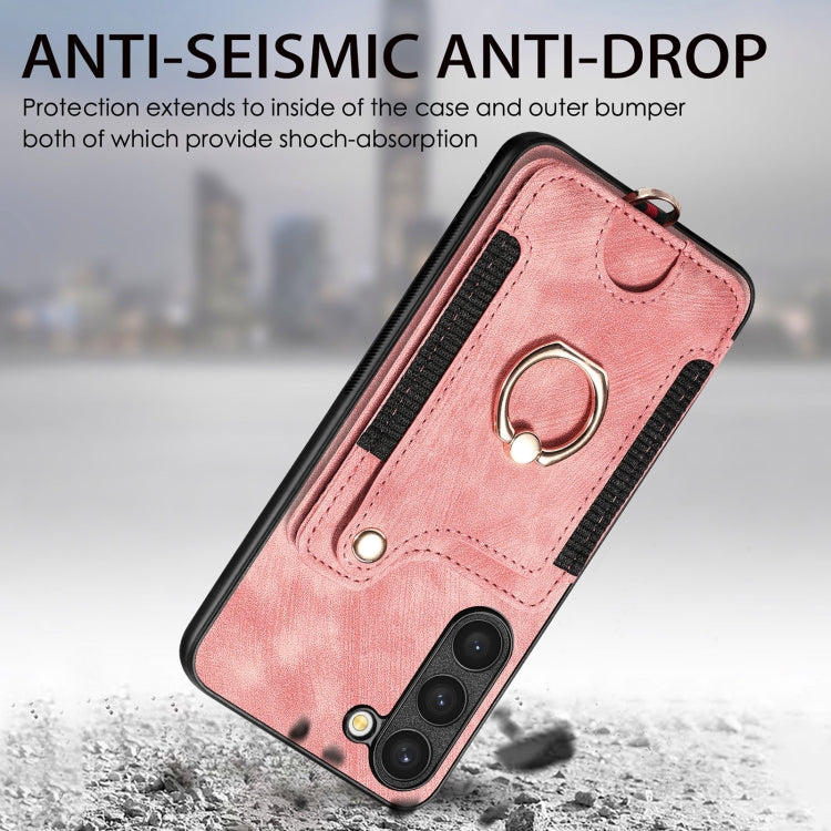 Cassa del telefono del raccoglitore della multi-carta dell'anello di retro pelle-feel, For Samsung Galaxy S23+ 5G, For Samsung Galaxy S23 Ultra 5G, For Samsung Galaxy S22+ 5G, For Samsung Galaxy S22 Ultra 5G