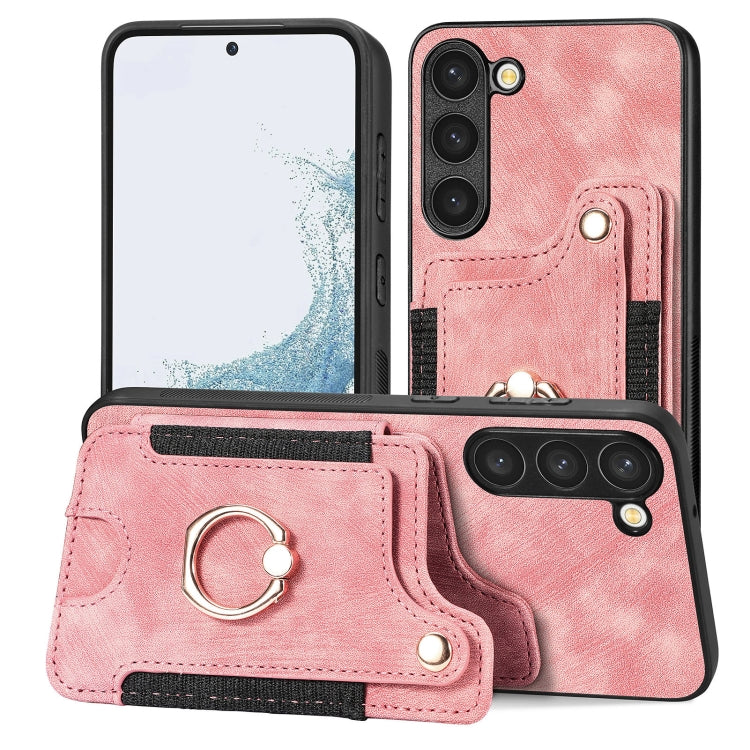 Cassa del telefono del raccoglitore della multi-carta dell'anello di retro pelle-feel, For Samsung Galaxy S23+ 5G, For Samsung Galaxy S23 Ultra 5G, For Samsung Galaxy S22+ 5G, For Samsung Galaxy S22 Ultra 5G