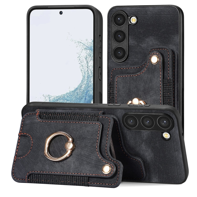 Cassa del telefono del raccoglitore della multi-carta dell'anello di retro pelle-feel, For Samsung Galaxy S23+ 5G, For Samsung Galaxy S23 Ultra 5G, For Samsung Galaxy S22+ 5G, For Samsung Galaxy S22 Ultra 5G