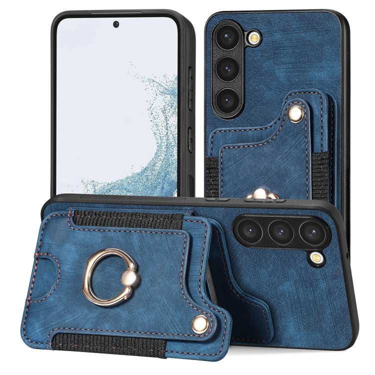 Cassa del telefono del raccoglitore della multi-carta dell'anello di retro pelle-feel, For Samsung Galaxy S23+ 5G, For Samsung Galaxy S23 Ultra 5G, For Samsung Galaxy S22+ 5G, For Samsung Galaxy S22 Ultra 5G