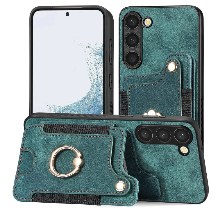 Cassa del telefono del raccoglitore della multi-carta dell'anello di retro pelle-feel, For Samsung Galaxy S23+ 5G, For Samsung Galaxy S23 Ultra 5G, For Samsung Galaxy S22+ 5G, For Samsung Galaxy S22 Ultra 5G