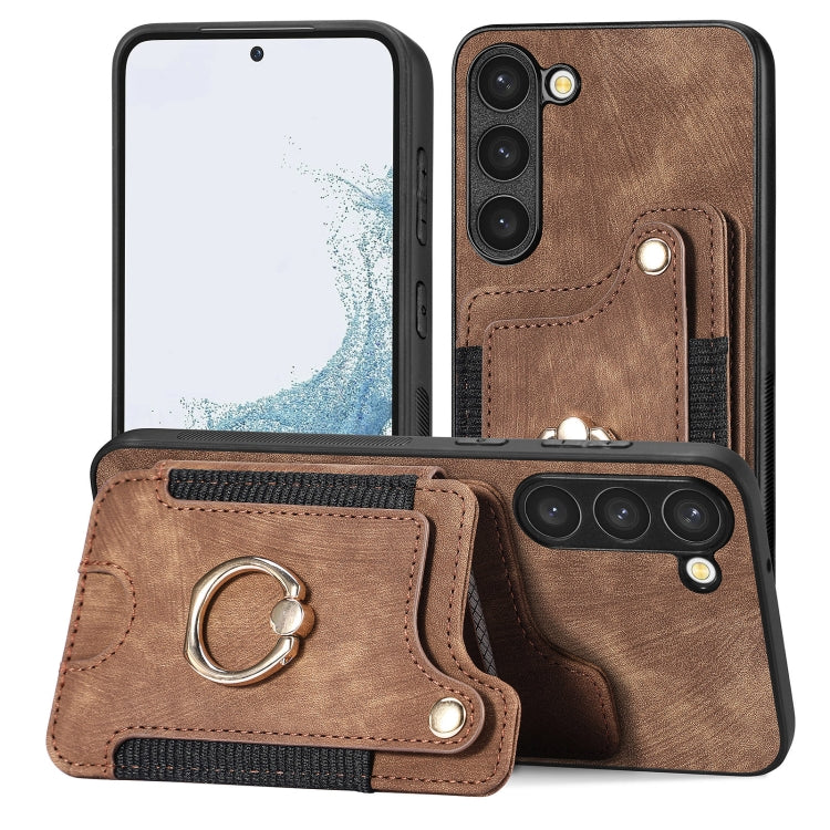 Cassa del telefono del raccoglitore della multi-carta dell'anello di retro pelle-feel, For Samsung Galaxy S23+ 5G, For Samsung Galaxy S23 Ultra 5G, For Samsung Galaxy S22+ 5G, For Samsung Galaxy S22 Ultra 5G