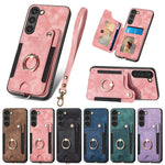 Cassa del telefono del raccoglitore della multi-carta dell'anello di retro pelle-feel, For Samsung Galaxy S23+ 5G, For Samsung Galaxy S23 Ultra 5G, For Samsung Galaxy S22+ 5G, For Samsung Galaxy S22 Ultra 5G