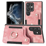 Cassa del telefono del raccoglitore della multi-carta dell'anello di retro pelle-feel, For Samsung Galaxy S23+ 5G, For Samsung Galaxy S23 Ultra 5G, For Samsung Galaxy S22+ 5G, For Samsung Galaxy S22 Ultra 5G