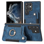 Cassa del telefono del raccoglitore della multi-carta dell'anello di retro pelle-feel, For Samsung Galaxy S23+ 5G, For Samsung Galaxy S23 Ultra 5G, For Samsung Galaxy S22+ 5G, For Samsung Galaxy S22 Ultra 5G