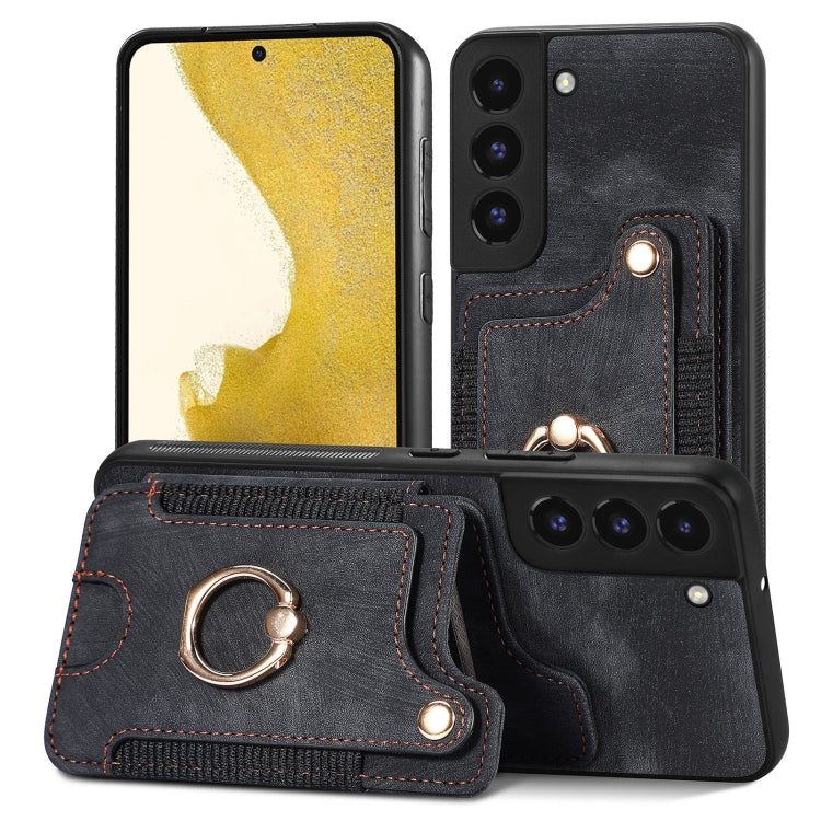 Cassa del telefono del raccoglitore della multi-carta dell'anello di retro pelle-feel, For Samsung Galaxy S23+ 5G, For Samsung Galaxy S23 Ultra 5G, For Samsung Galaxy S22+ 5G, For Samsung Galaxy S22 Ultra 5G