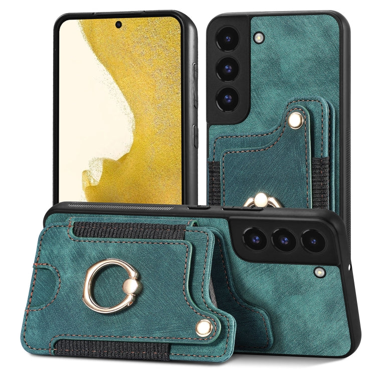 Cassa del telefono del raccoglitore della multi-carta dell'anello di retro pelle-feel, For Samsung Galaxy S23+ 5G, For Samsung Galaxy S23 Ultra 5G, For Samsung Galaxy S22+ 5G, For Samsung Galaxy S22 Ultra 5G