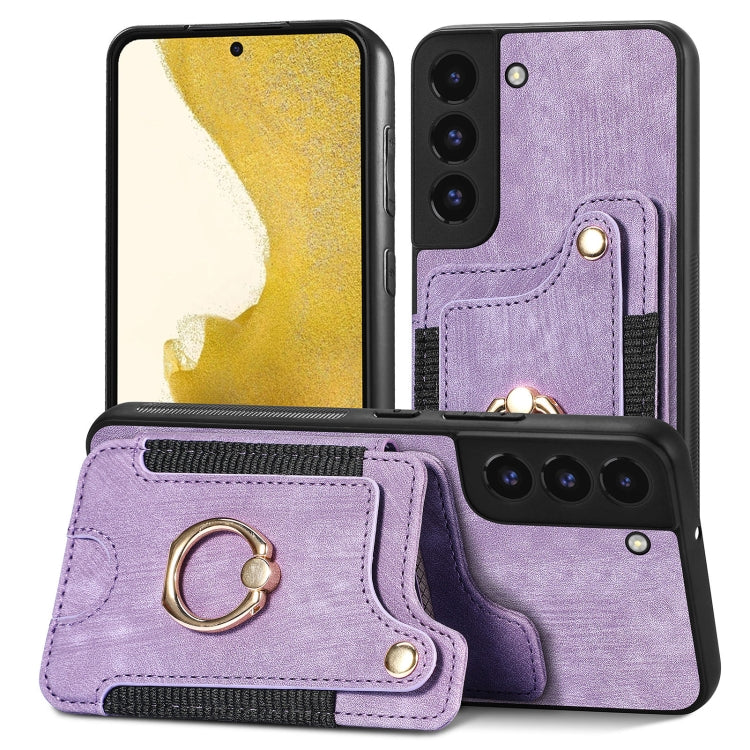 Cassa del telefono del raccoglitore della multi-carta dell'anello di retro pelle-feel, For Samsung Galaxy S23+ 5G, For Samsung Galaxy S23 Ultra 5G, For Samsung Galaxy S22+ 5G, For Samsung Galaxy S22 Ultra 5G
