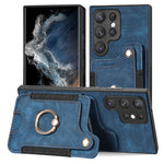 Cassa del telefono del raccoglitore della multi-carta dell'anello di retro pelle-feel, For Samsung Galaxy S23+ 5G, For Samsung Galaxy S23 Ultra 5G, For Samsung Galaxy S22+ 5G, For Samsung Galaxy S22 Ultra 5G