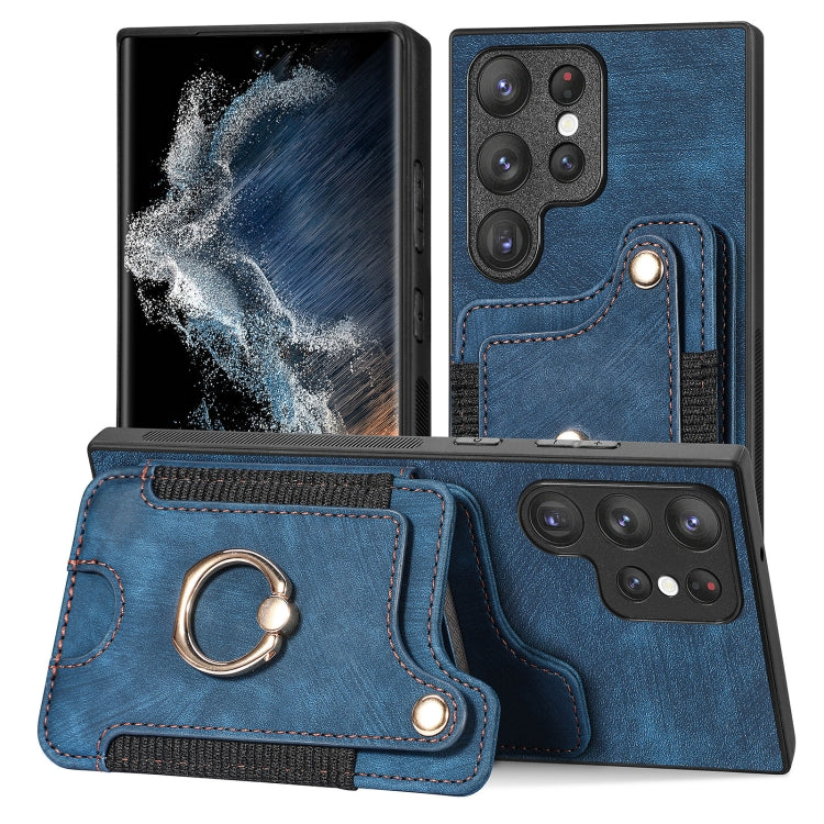 Cassa del telefono del raccoglitore della multi-carta dell'anello di retro pelle-feel, For Samsung Galaxy S23+ 5G, For Samsung Galaxy S23 Ultra 5G, For Samsung Galaxy S22+ 5G, For Samsung Galaxy S22 Ultra 5G