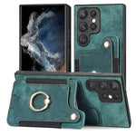 Cassa del telefono del raccoglitore della multi-carta dell'anello di retro pelle-feel, For Samsung Galaxy S23+ 5G, For Samsung Galaxy S23 Ultra 5G, For Samsung Galaxy S22+ 5G, For Samsung Galaxy S22 Ultra 5G
