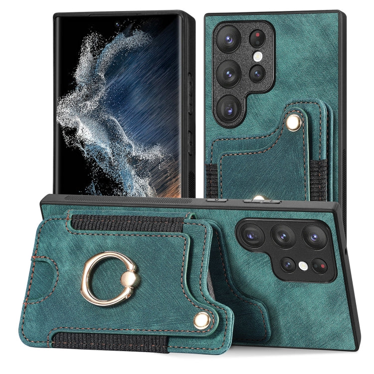 Cassa del telefono del raccoglitore della multi-carta dell'anello di retro pelle-feel, For Samsung Galaxy S23+ 5G, For Samsung Galaxy S23 Ultra 5G, For Samsung Galaxy S22+ 5G, For Samsung Galaxy S22 Ultra 5G