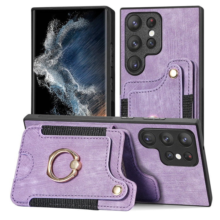 Cassa del telefono del raccoglitore della multi-carta dell'anello di retro pelle-feel, For Samsung Galaxy S23+ 5G, For Samsung Galaxy S23 Ultra 5G, For Samsung Galaxy S22+ 5G, For Samsung Galaxy S22 Ultra 5G