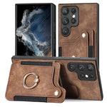 Cassa del telefono del raccoglitore della multi-carta dell'anello di retro pelle-feel, For Samsung Galaxy S23+ 5G, For Samsung Galaxy S23 Ultra 5G, For Samsung Galaxy S22+ 5G, For Samsung Galaxy S22 Ultra 5G