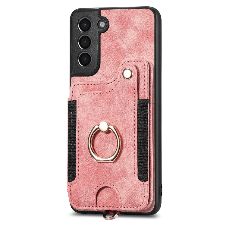 Cassa del telefono del raccoglitore della multi-carta dell'anello di retro pelle-feel, For Samsung Galaxy S21 5G, For Samsung Galaxy S21+ 5G, For Samsung Galaxy S21 Ultra 5G, For Samsung Galaxy S21 FE 5G