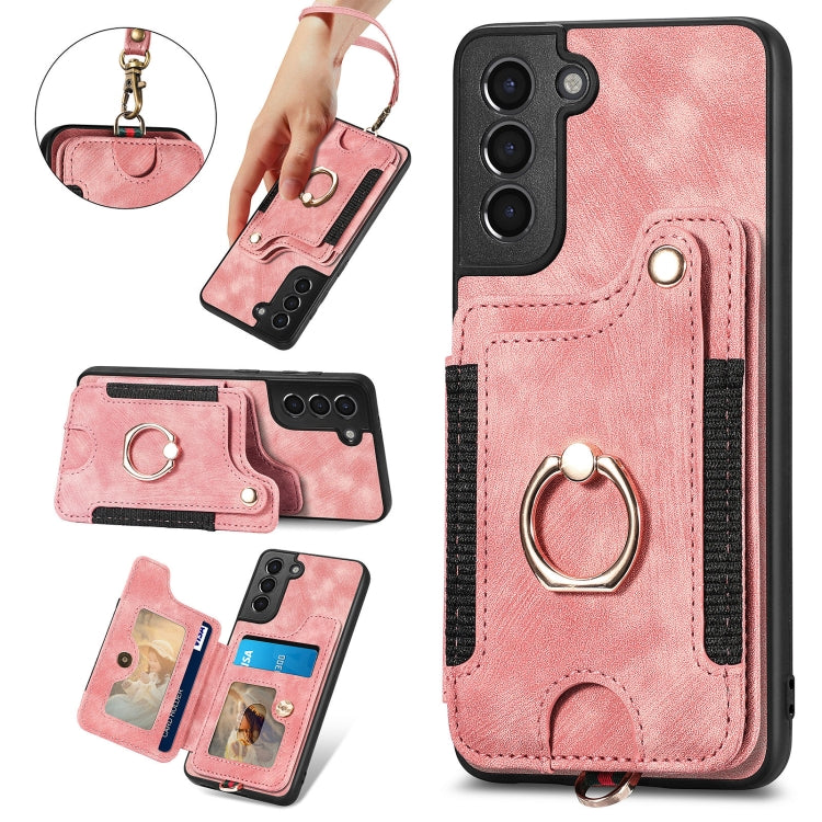 Cassa del telefono del raccoglitore della multi-carta dell'anello di retro pelle-feel, For Samsung Galaxy S21 5G, For Samsung Galaxy S21+ 5G, For Samsung Galaxy S21 Ultra 5G, For Samsung Galaxy S21 FE 5G