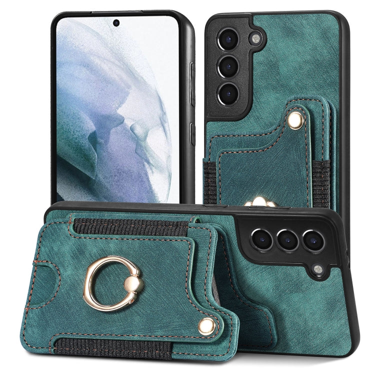Cassa del telefono del raccoglitore della multi-carta dell'anello di retro pelle-feel, For Samsung Galaxy S21 5G, For Samsung Galaxy S21+ 5G, For Samsung Galaxy S21 Ultra 5G, For Samsung Galaxy S21 FE 5G