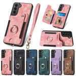 Cassa del telefono del raccoglitore della multi-carta dell'anello di retro pelle-feel, For Samsung Galaxy S21 5G, For Samsung Galaxy S21+ 5G, For Samsung Galaxy S21 Ultra 5G, For Samsung Galaxy S21 FE 5G