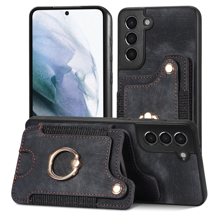Cassa del telefono del raccoglitore della multi-carta dell'anello di retro pelle-feel, For Samsung Galaxy S21 5G, For Samsung Galaxy S21+ 5G, For Samsung Galaxy S21 Ultra 5G, For Samsung Galaxy S21 FE 5G