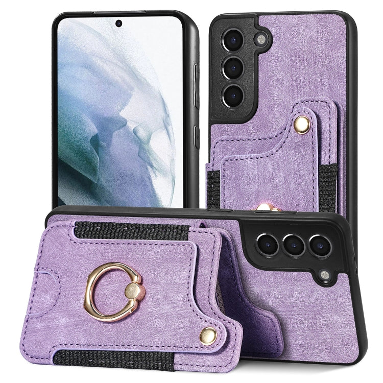 Cassa del telefono del raccoglitore della multi-carta dell'anello di retro pelle-feel, For Samsung Galaxy S21 5G, For Samsung Galaxy S21+ 5G, For Samsung Galaxy S21 Ultra 5G, For Samsung Galaxy S21 FE 5G