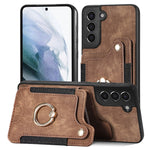 Cassa del telefono del raccoglitore della multi-carta dell'anello di retro pelle-feel, For Samsung Galaxy S21 5G, For Samsung Galaxy S21+ 5G, For Samsung Galaxy S21 Ultra 5G, For Samsung Galaxy S21 FE 5G