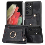 Cassa del telefono del raccoglitore della multi-carta dell'anello di retro pelle-feel, For Samsung Galaxy S21 5G, For Samsung Galaxy S21+ 5G, For Samsung Galaxy S21 Ultra 5G, For Samsung Galaxy S21 FE 5G