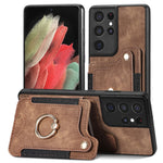 Cassa del telefono del raccoglitore della multi-carta dell'anello di retro pelle-feel, For Samsung Galaxy S21 5G, For Samsung Galaxy S21+ 5G, For Samsung Galaxy S21 Ultra 5G, For Samsung Galaxy S21 FE 5G