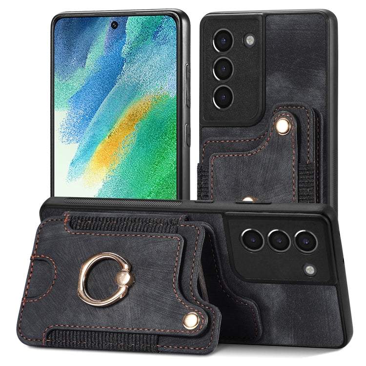 Cassa del telefono del raccoglitore della multi-carta dell'anello di retro pelle-feel, For Samsung Galaxy S21 5G, For Samsung Galaxy S21+ 5G, For Samsung Galaxy S21 Ultra 5G, For Samsung Galaxy S21 FE 5G