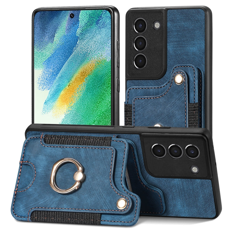 Cassa del telefono del raccoglitore della multi-carta dell'anello di retro pelle-feel, For Samsung Galaxy S21 5G, For Samsung Galaxy S21+ 5G, For Samsung Galaxy S21 Ultra 5G, For Samsung Galaxy S21 FE 5G